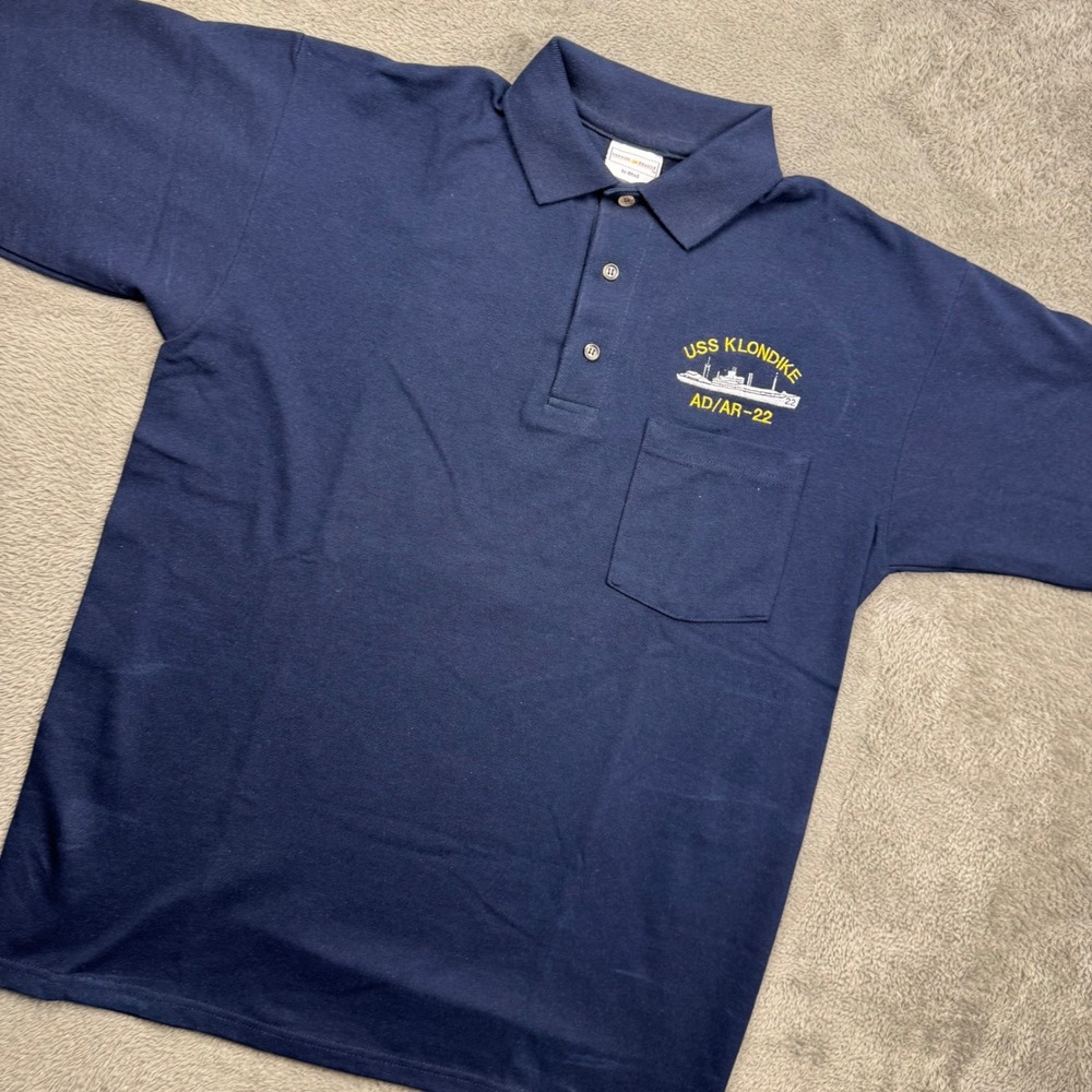Anvil Polo Shirt Mens M Navy Blue Excellent Vintage 90s USS Klondike AD/AR-22